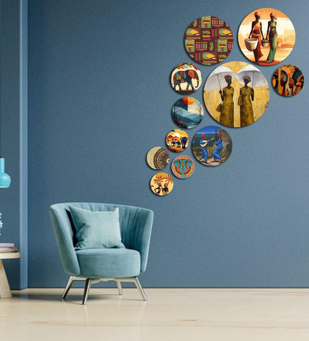 Decorative Wooden Wall Hanging Decoration Item for Home | Office | Gift | Decor Art Livingroom, Bedroom | Stylish Modern Artwork (WPS_147N) Pack of 11 Pieces - Decor Mantra 