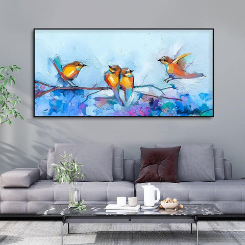 Beautiful Canary Birds on Branch Premium Canvas Wall Painting - Decor Mantra 