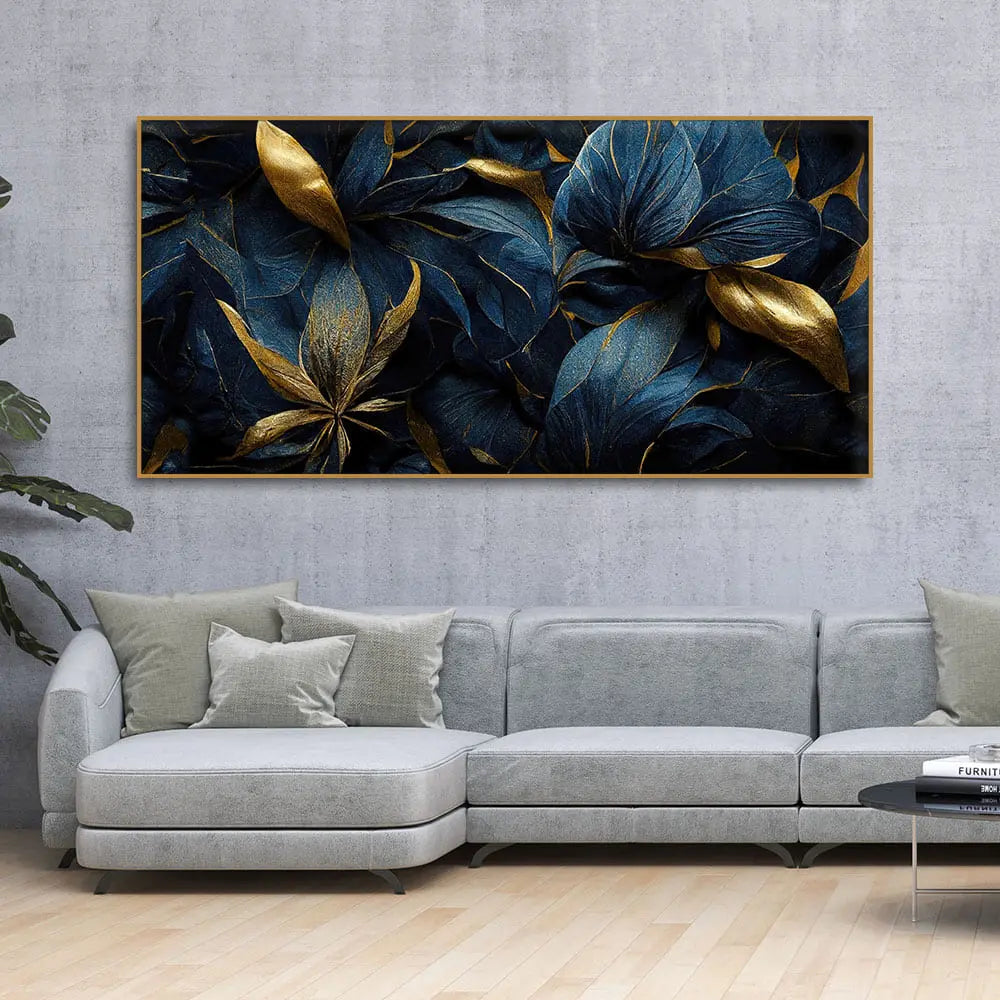 Golden Tropical leaves Canvas Wall Painting - Harshita Craft