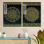Golden Mandala Pattern Acrylic Floating Wall Painting Set of 2 - Decor Mantra 