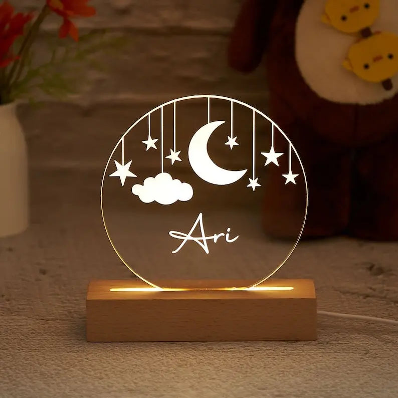 Custom Moon and Star Nightlight ,Personalized Clouds Night light With Name, Baby Bedroom Night Light, Newborn Gift, Mom Gifts, Nursery Decor - Harshita Craft