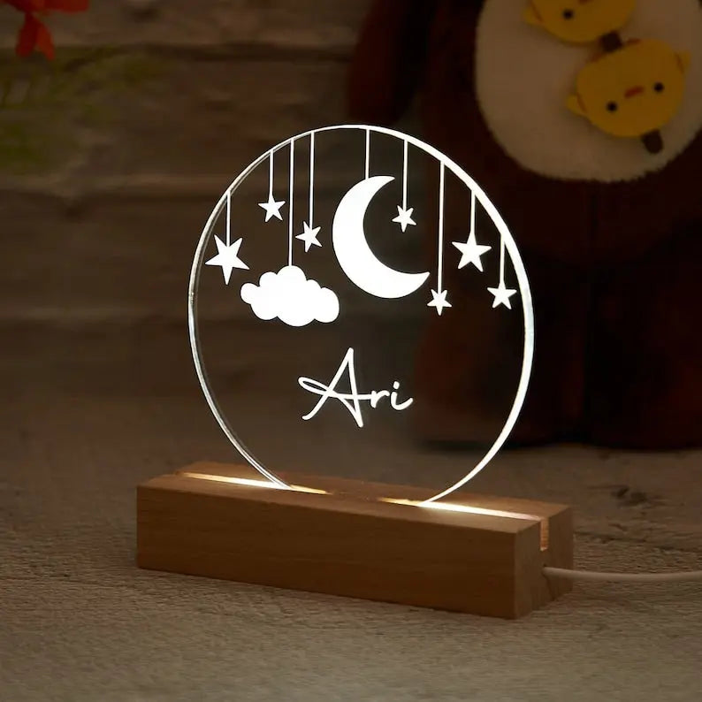 Custom Moon and Star Nightlight ,Personalized Clouds Night light With Name, Baby Bedroom Night Light, Newborn Gift, Mom Gifts, Nursery Decor - Harshita Craft