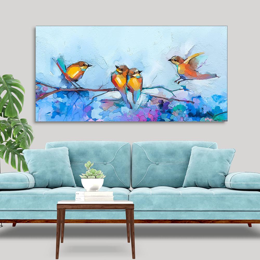 Beautiful Canary Birds on Branch Premium Canvas Wall Painting - Decor Mantra 