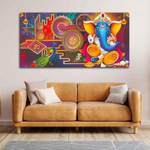 Auspicious Lord Ganpati Ganesha Canvas Wall Painting - Decor Mantra 