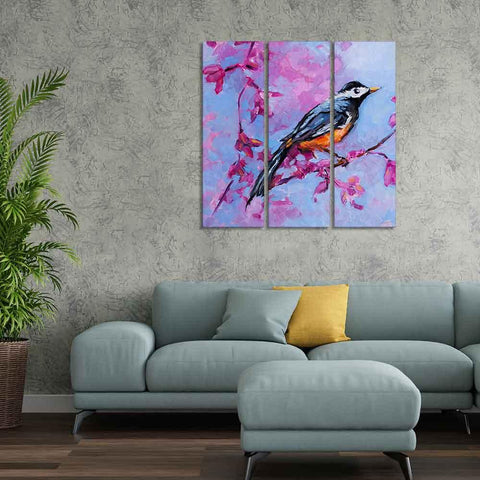 Bird with Nature Abstract design 3 Pieces Wall Painting - Decor Mantra 