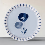 Abstract Geometry in Everyday Art Blue Pottery Inspired floral plate - Harshita Craft