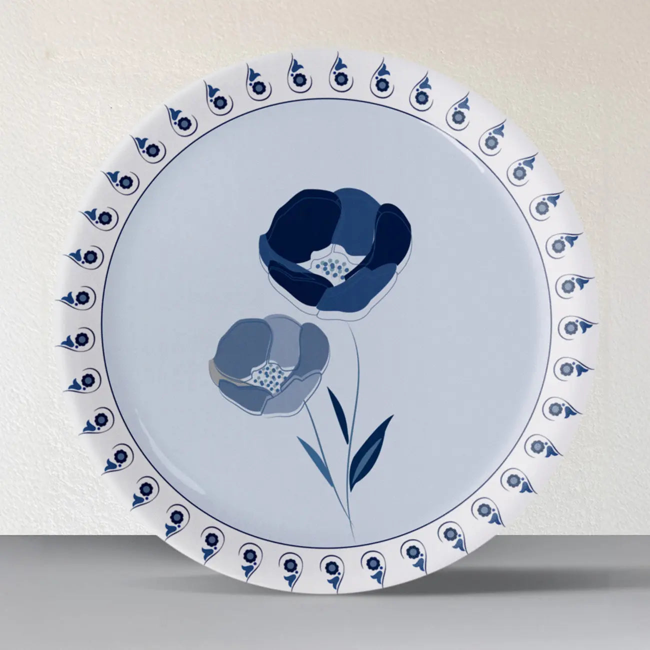 Abstract Geometry in Everyday Art Blue Pottery Inspired floral plate - Harshita Craft