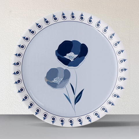 Abstract Geometry in Everyday Art Blue Pottery Inspired floral plate