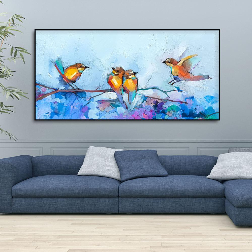 Beautiful Canary Birds on Branch Premium Canvas Wall Painting - Decor Mantra 