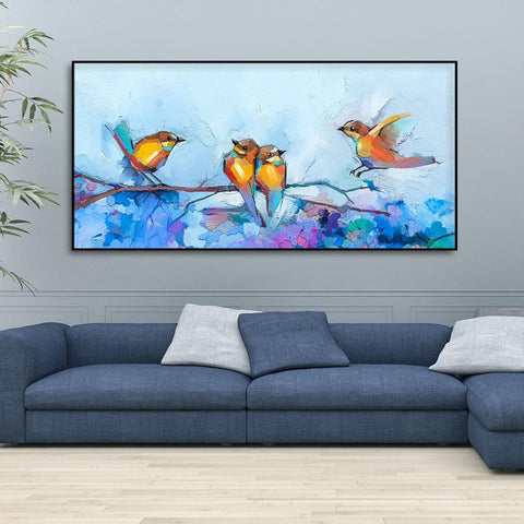 Beautiful Canary Birds on Branch Premium Canvas Wall Painting - Decor Mantra 