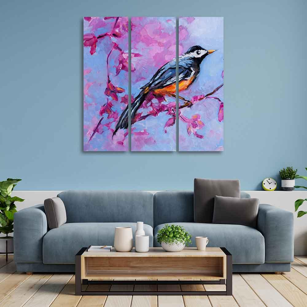 Bird with Nature Abstract design 3 Pieces Wall Painting - Decor Mantra 