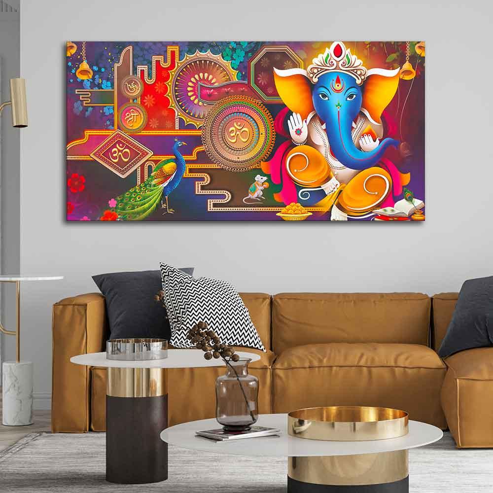 Auspicious Lord Ganpati Ganesha Canvas Wall Painting - Decor Mantra 