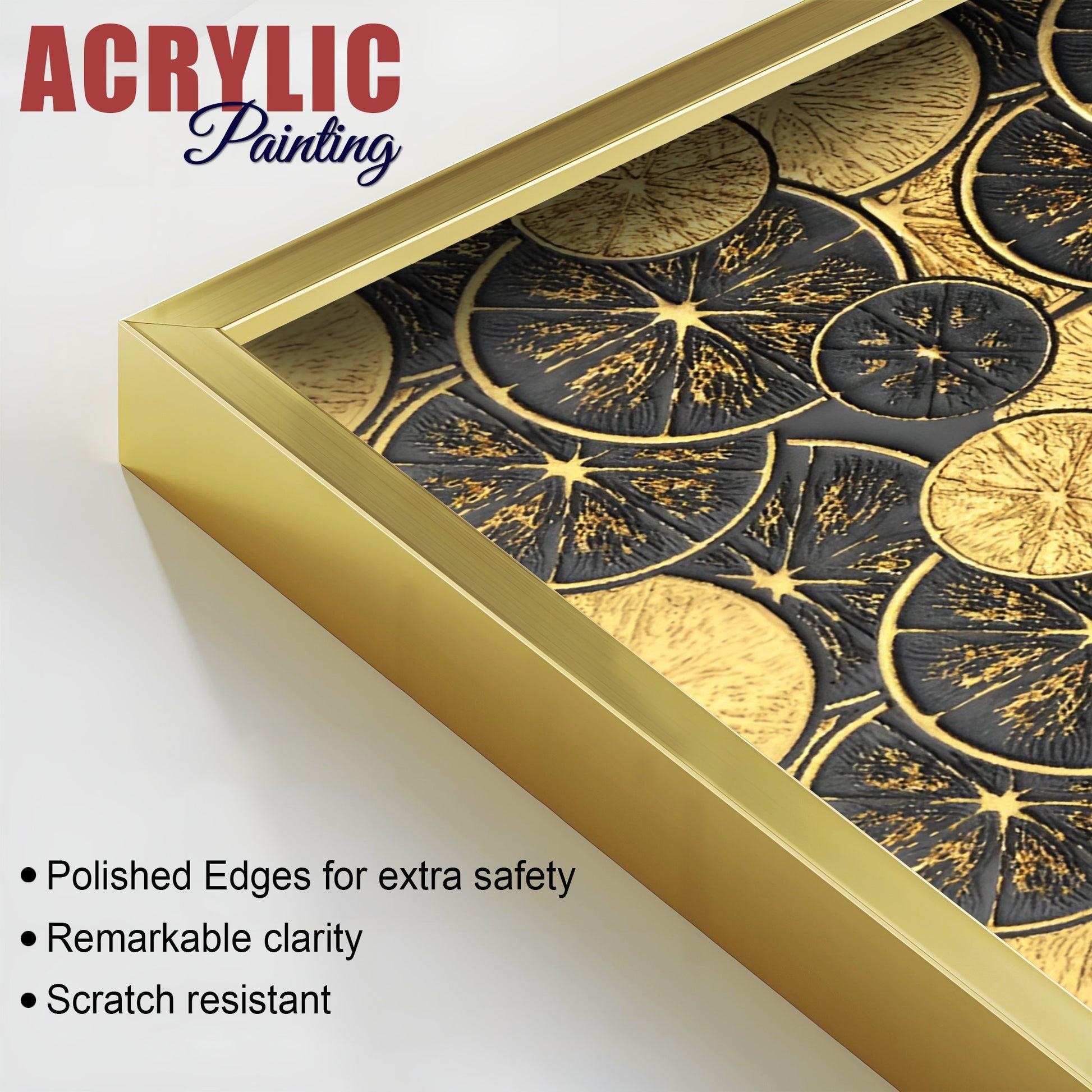 Abstract Golden Shapes Art Acrylic Floating Wall Painting Set Of 2 - Decor Mantra 