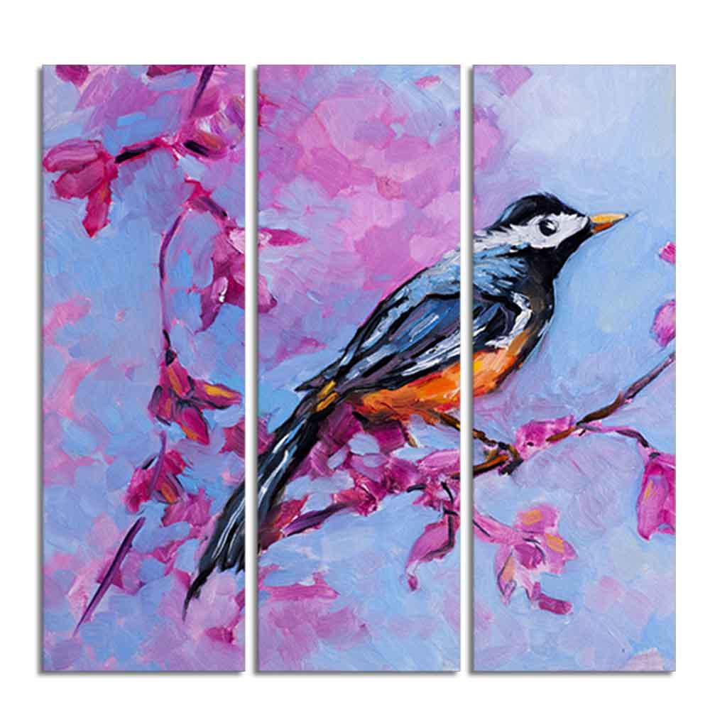 Bird with Nature Abstract design 3 Pieces Wall Painting - Decor Mantra 