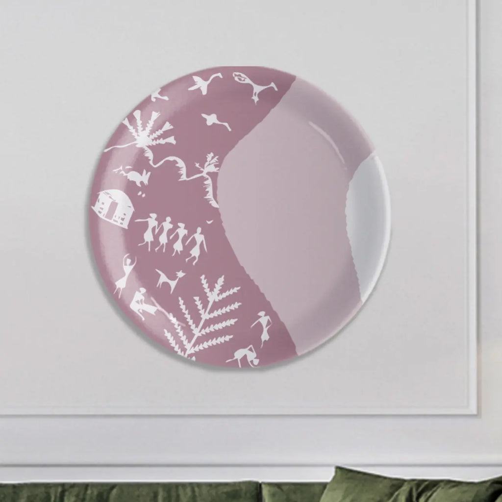 Modern Warli Floral Wall Plate - Harshita Craft