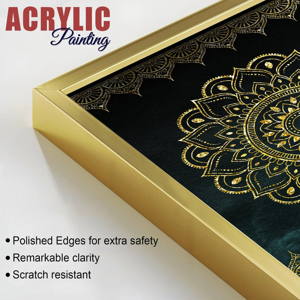 Golden Mandala Pattern Acrylic Floating Wall Painting Set of 2 - Decor Mantra 