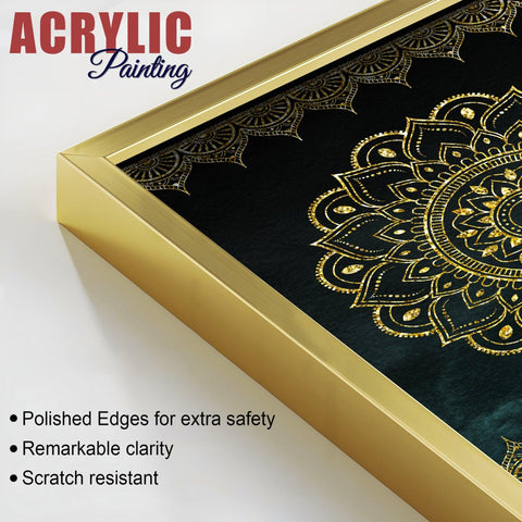 Golden Mandala Pattern Acrylic Floating Wall Painting Set of 2 - Decor Mantra 