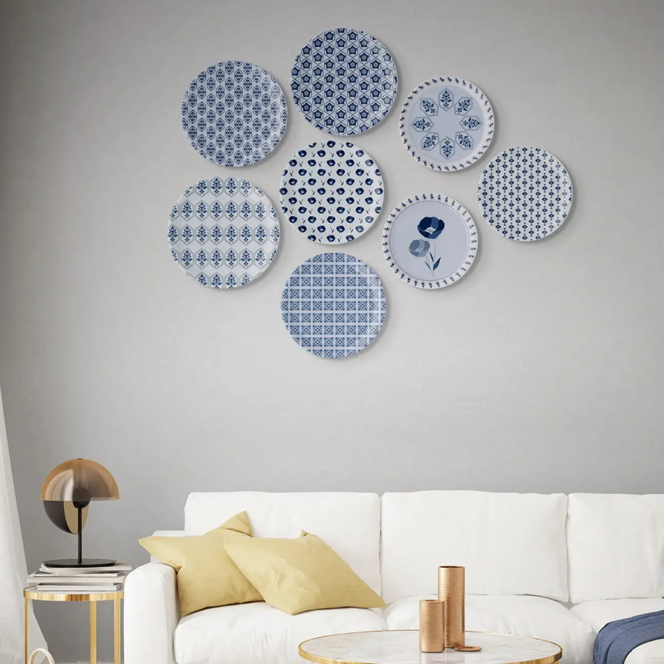 Abstract Geometry in Everyday Art Blue Pottery Inspired floral plate - Harshita Craft