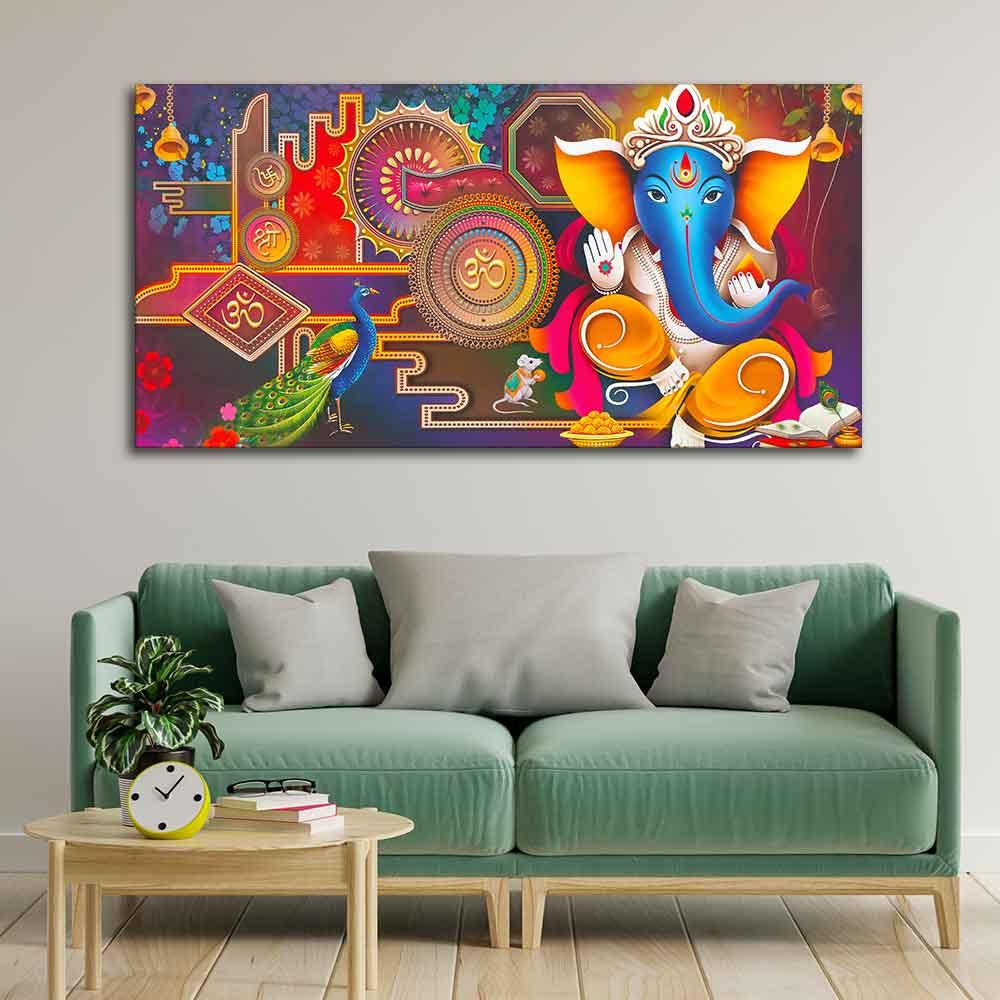 Auspicious Lord Ganpati Ganesha Canvas Wall Painting - Decor Mantra 