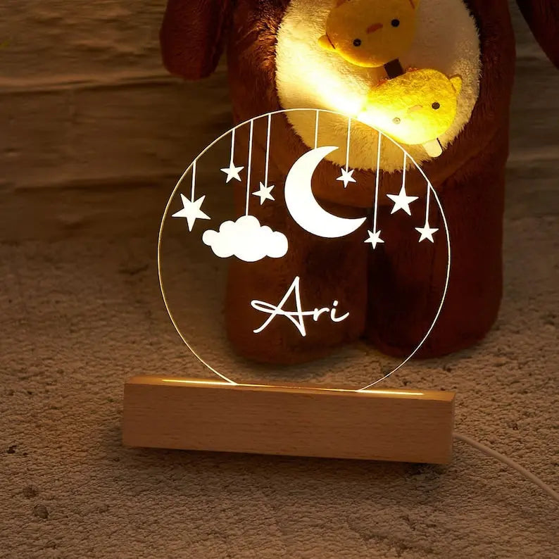 Custom Moon and Star Nightlight ,Personalized Clouds Night light With Name, Baby Bedroom Night Light, Newborn Gift, Mom Gifts, Nursery Decor - Harshita Craft