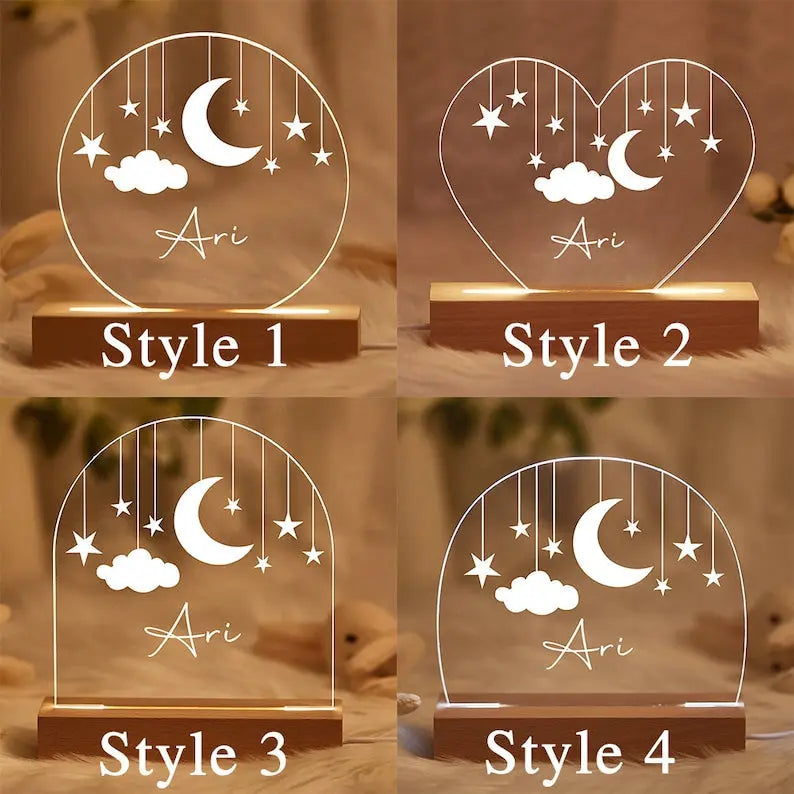 Custom Moon and Star Nightlight ,Personalized Clouds Night light With Name, Baby Bedroom Night Light, Newborn Gift, Mom Gifts, Nursery Decor - Harshita Craft
