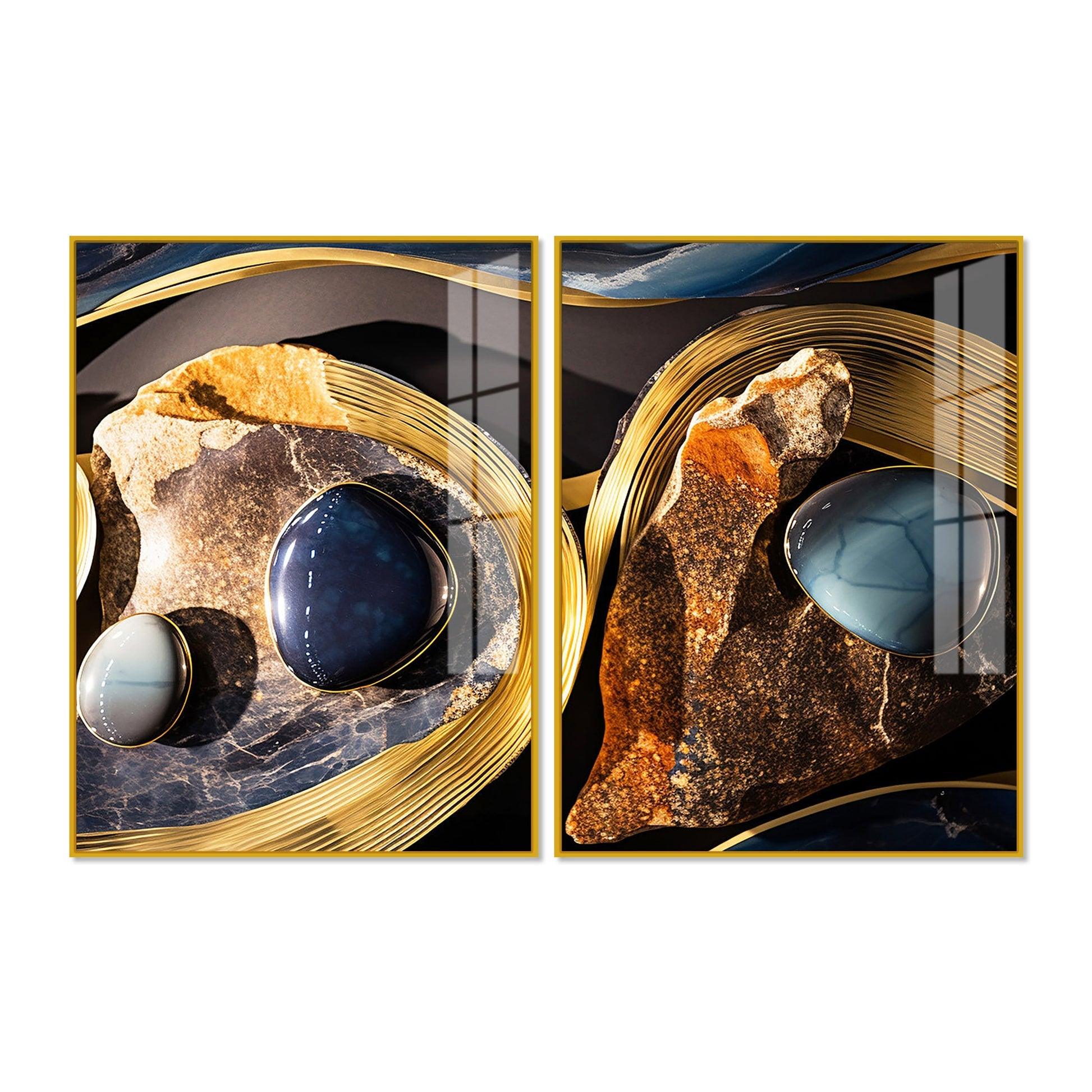 Premium Marble Stone Textural Art Acrylic Floating Wall Painting Set Of 2 - Decor Mantra 