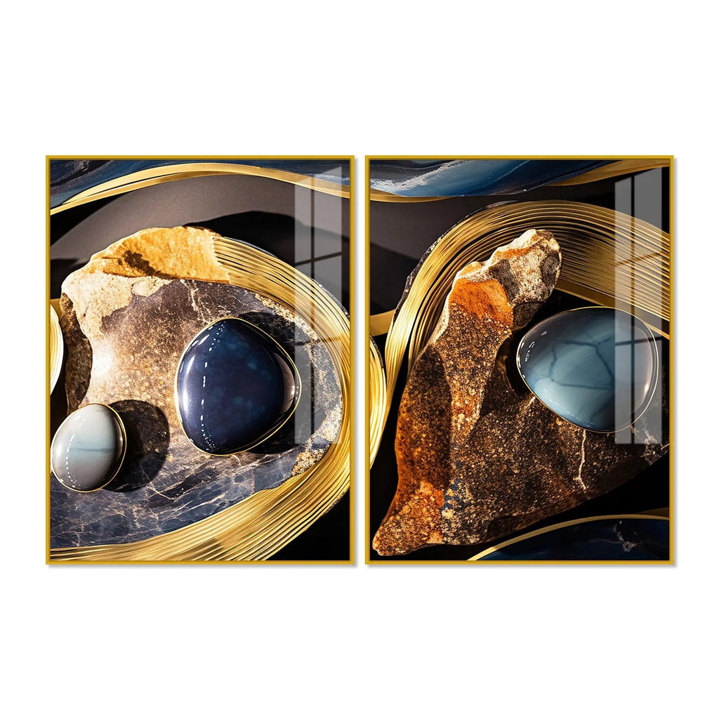 Premium Marble Stone Textural Art Acrylic Floating Wall Painting Set Of 2 - Decor Mantra 