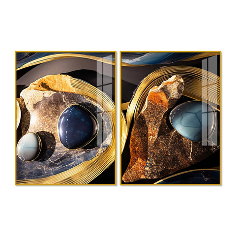 Premium Marble Stone Textural Art Acrylic Floating Wall Painting Set Of 2 - Decor Mantra 