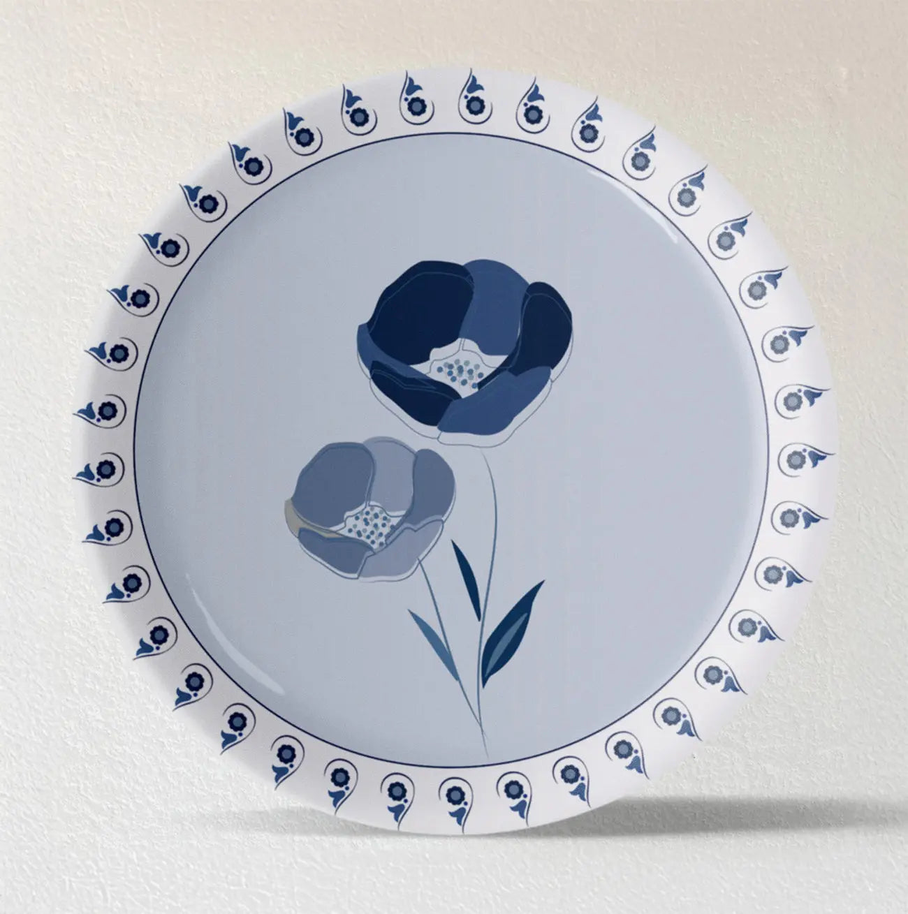 Abstract Geometry in Everyday Art Blue Pottery Inspired floral plate - Harshita Craft
