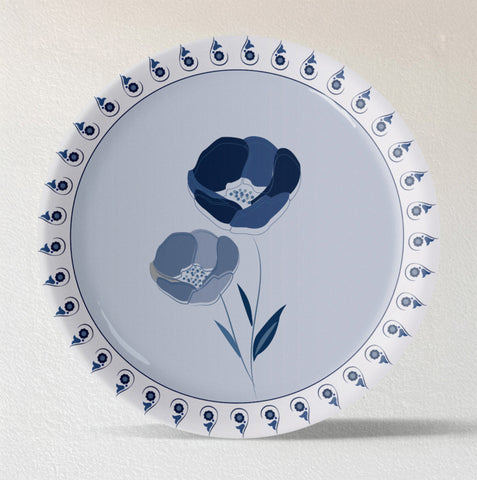 Abstract Geometry in Everyday Art Blue Pottery Inspired floral plate
