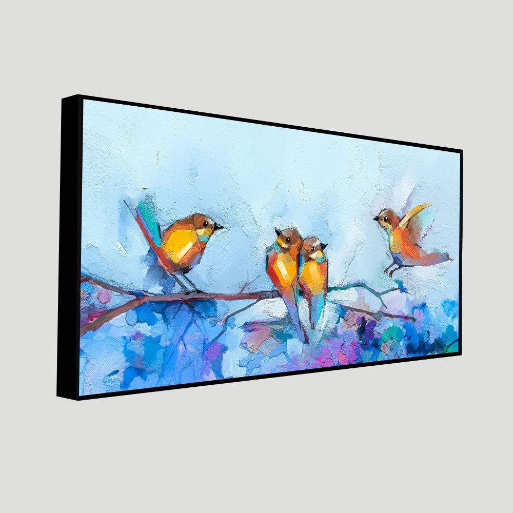 Beautiful Canary Birds on Branch Premium Canvas Wall Painting - Decor Mantra 
