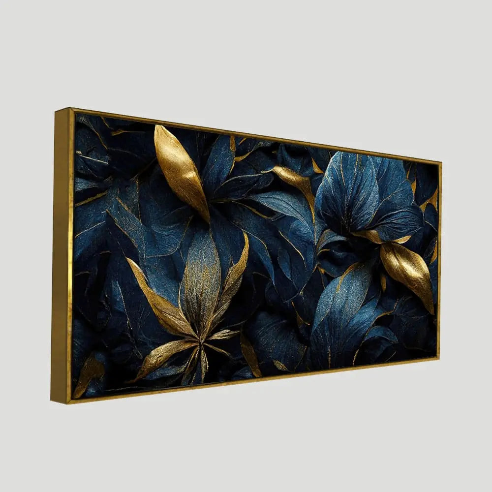 Golden Tropical leaves Canvas Wall Painting - Harshita Craft