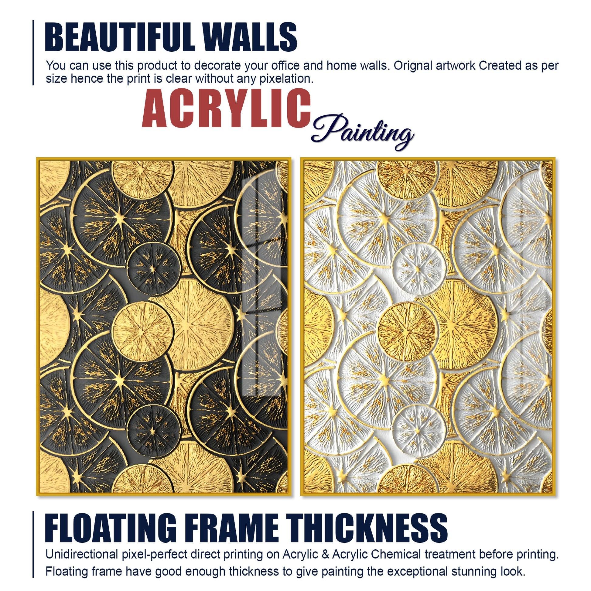 Abstract Golden Shapes Art Acrylic Floating Wall Painting Set Of 2 - Decor Mantra 