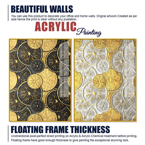 Abstract Golden Shapes Art Acrylic Floating Wall Painting Set Of 2 - Decor Mantra 