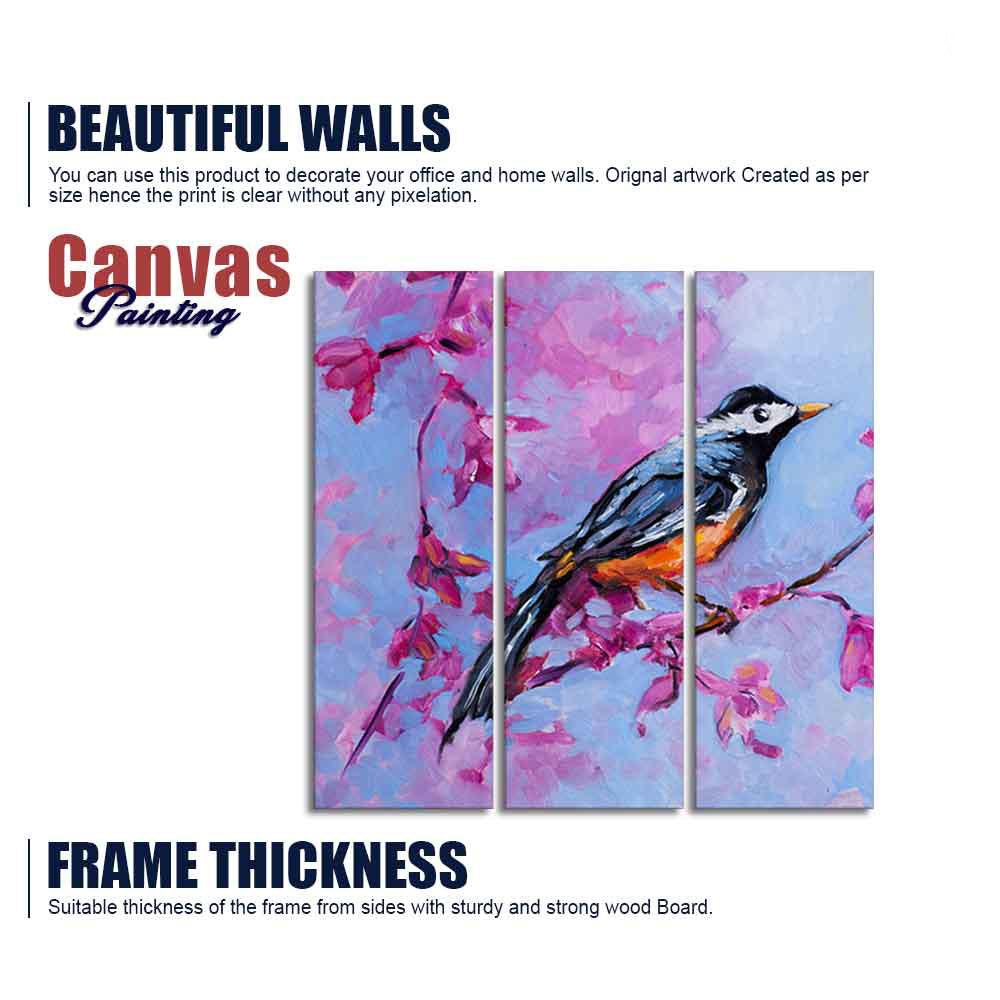 Bird with Nature Abstract design 3 Pieces Wall Painting - Decor Mantra 