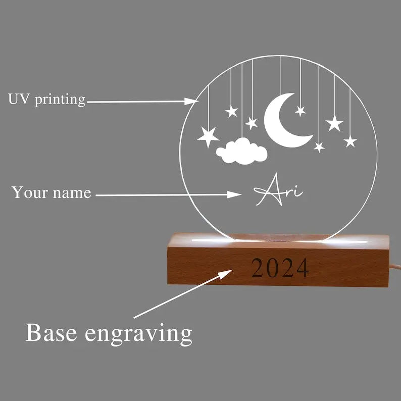 Custom Moon and Star Nightlight ,Personalized Clouds Night light With Name, Baby Bedroom Night Light, Newborn Gift, Mom Gifts, Nursery Decor - Harshita Craft