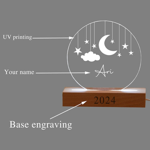 Custom Moon and Star Nightlight ,Personalized Clouds Night light With Name, Baby Bedroom Night Light, Newborn Gift, Mom Gifts, Nursery Decor