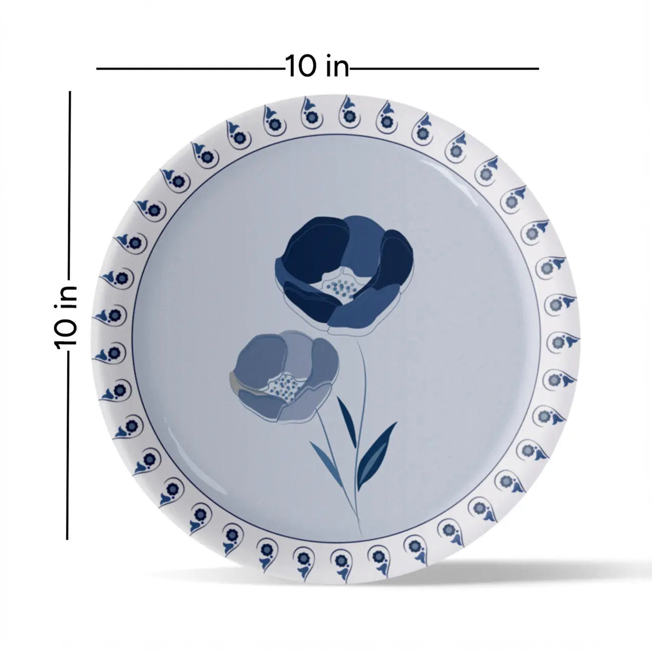 Abstract Geometry in Everyday Art Blue Pottery Inspired floral plate - Harshita Craft