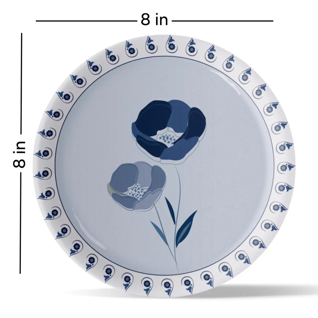 Abstract Geometry in Everyday Art Blue Pottery Inspired floral plate - Harshita Craft