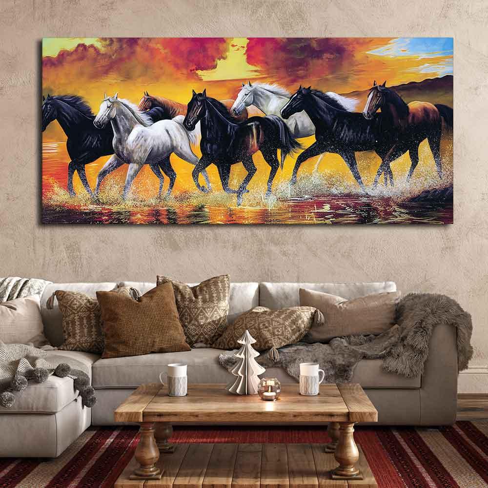 Seven Horse Running Abstract Wall Painting - Decor Mantra 
