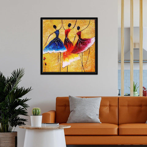 African Warli Art Floating Canvas Wall Painting Frame - Decor Mantra 