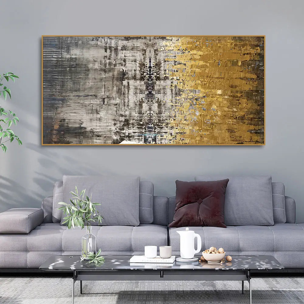 Modern Golden Abstract Textured Premium Canvas Wall Painting - Harshita Craft