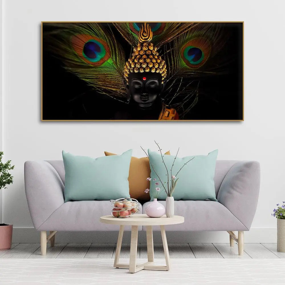 Peaceful Smiling Buddha Statue Canvas Wall Painting - Decor Mantra 