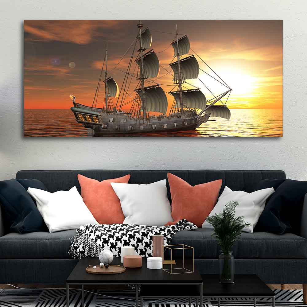 A Sailing Boat Premium Canvas Wall Painting Decor Mantra