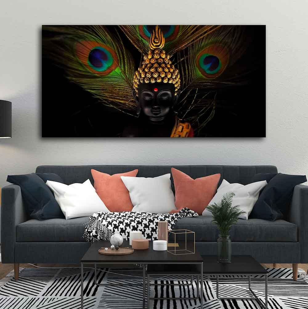 Peaceful Smiling Buddha Statue Canvas Wall Painting - Decor Mantra 