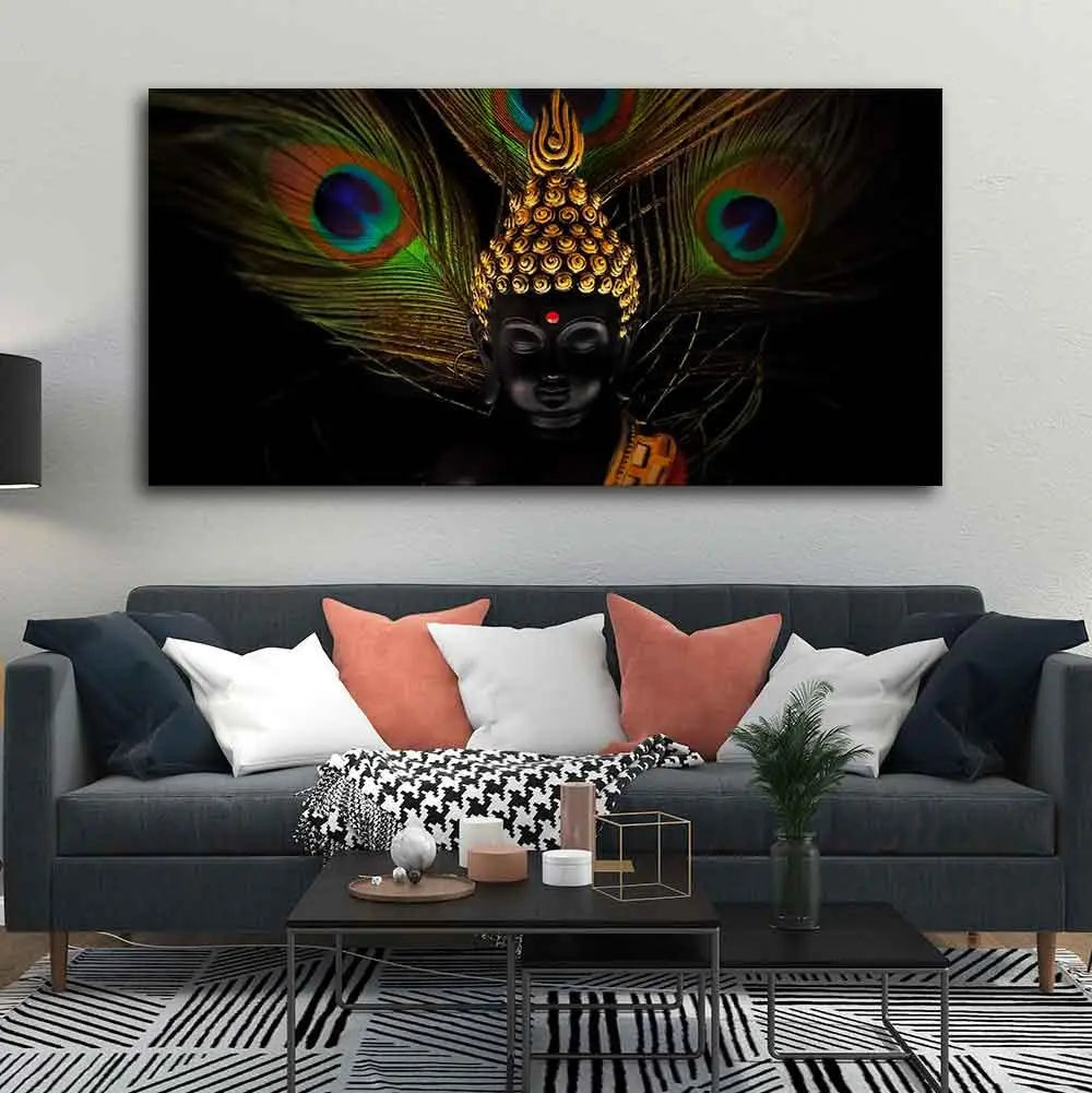 Peaceful Smiling Buddha Statue Canvas Wall Painting - Decor Mantra 