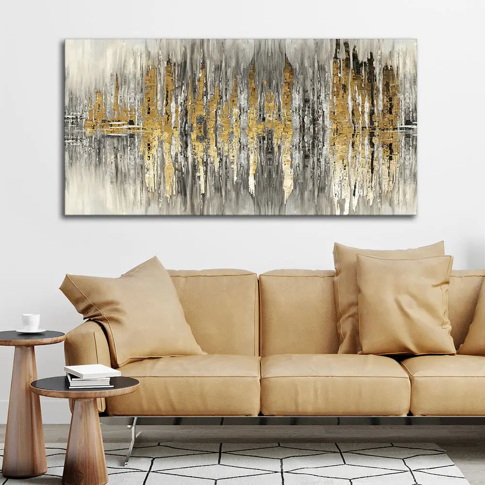 Modern Golden Abstract Design Premium Canvas Wall Painting - Harshita Craft
