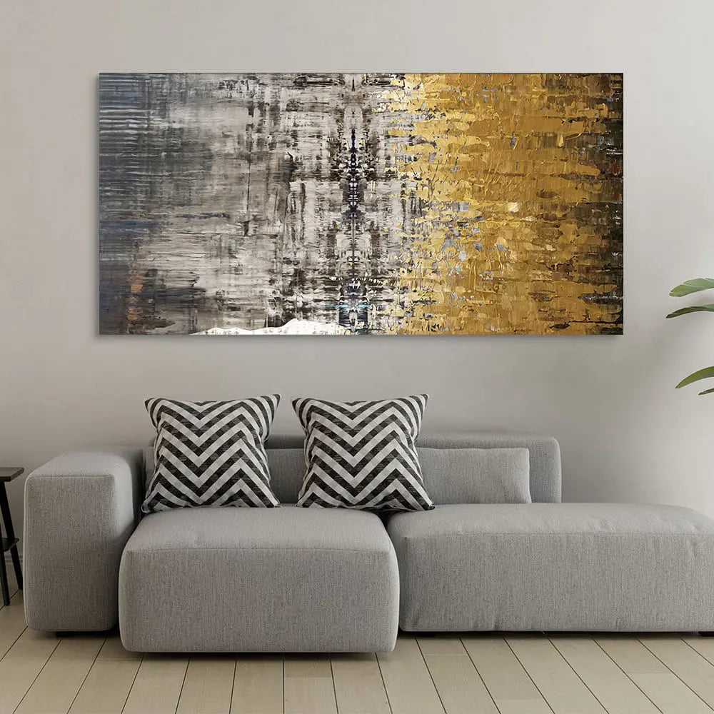 Modern Golden Abstract Textured Premium Canvas Wall Painting - Harshita Craft
