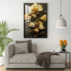 Glittering Golden Flowers Acrylic Wall Art DECORMANTRA