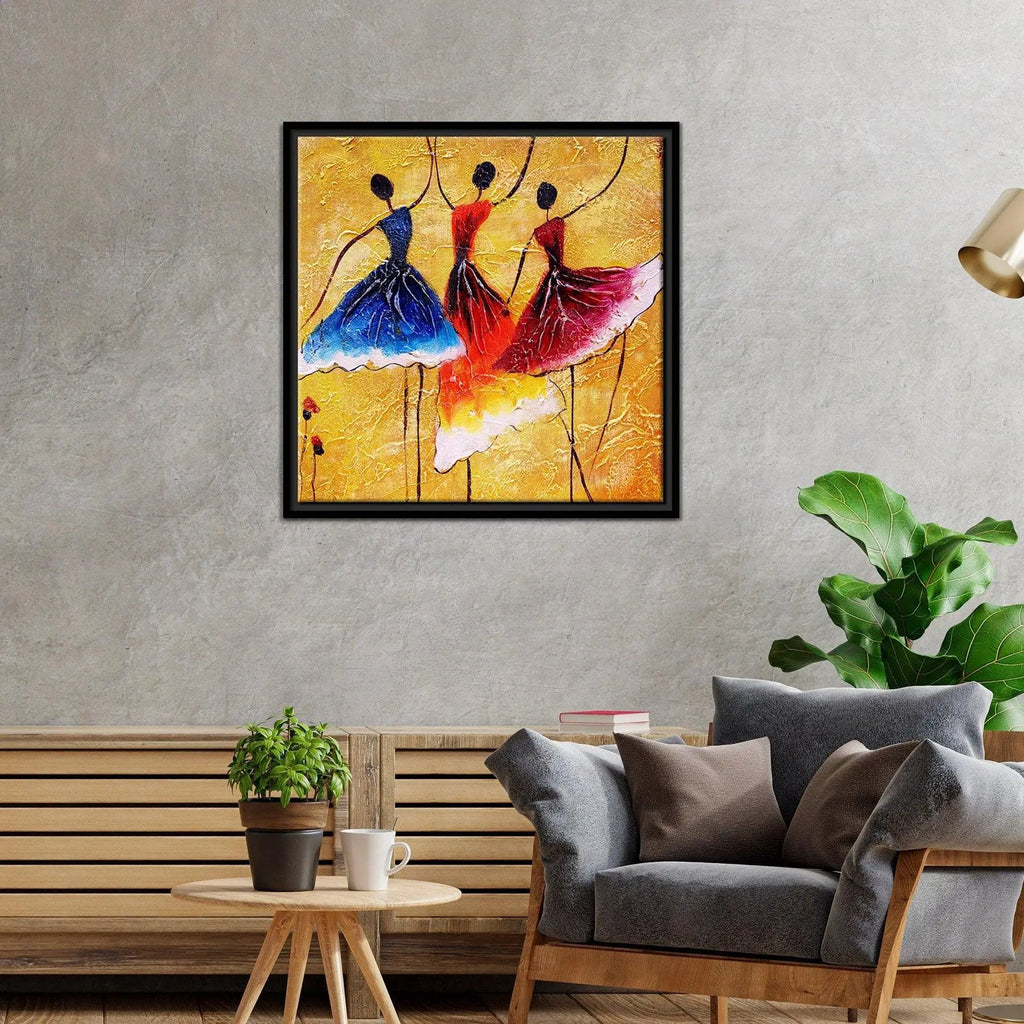 African Warli Art Floating Canvas Wall Painting Frame - Decor Mantra 
